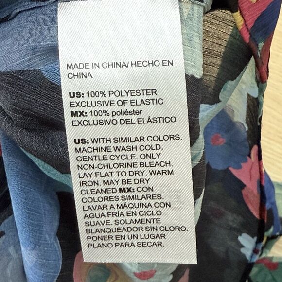 Chico’s Sheer Floral Ruffle Blouse Womens Size 8 Beaded Trim Tropical Office - Picture 7 of 10